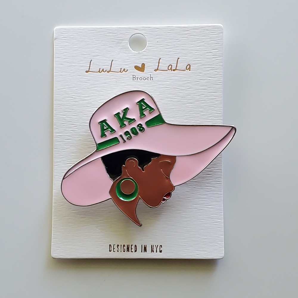 AKA Alpha Kappa Alpha Sorority 1908 Pink Green Enamel Brooch Pin
